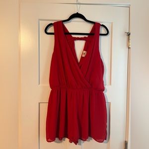 Solid red sleeveless romper